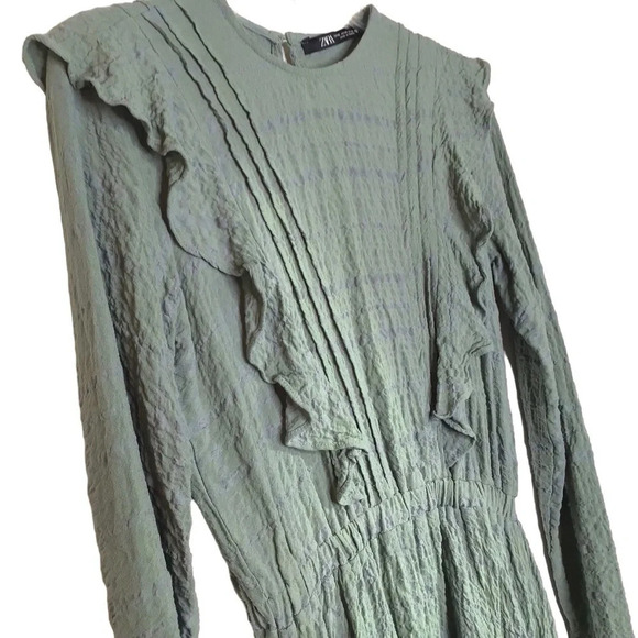 Zara Dress Sz XS Green Mini Babydoll Coquette - Picture 6 of 9